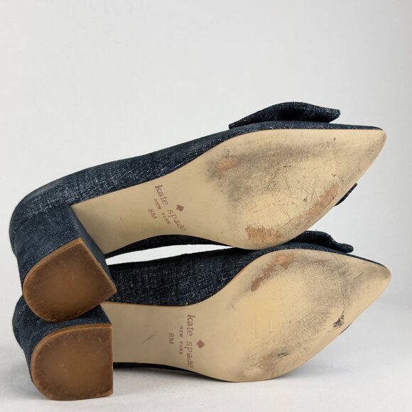 Kate Spade New York Blue Tweed Bow Block Heel Pumps - Size 8M - 2020 - Picture 9 of 10